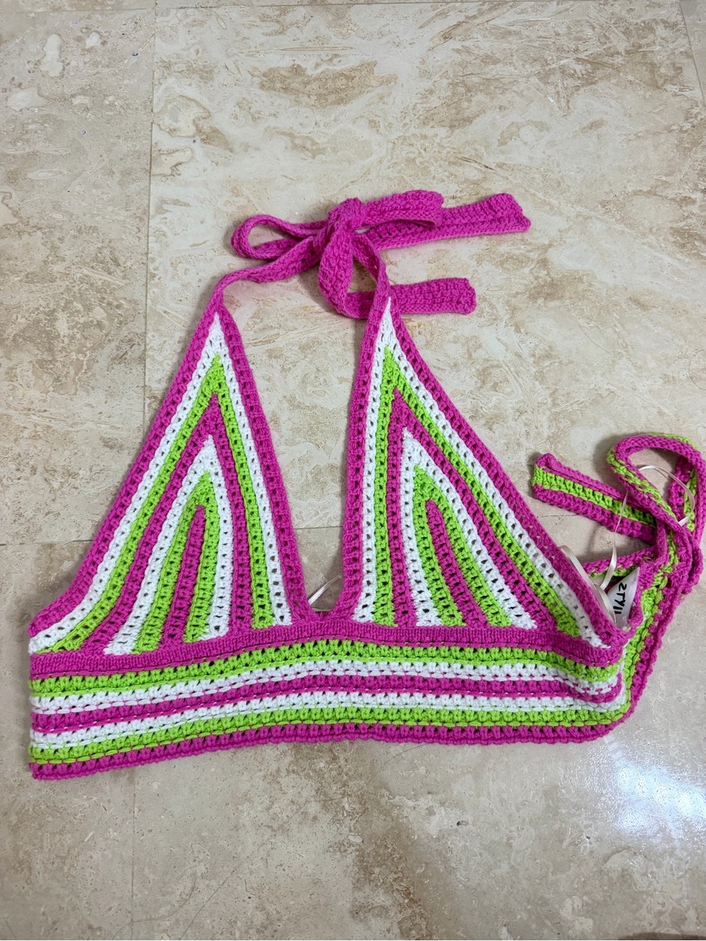 Crochet Halter Top in Hot Pink, White & Lime